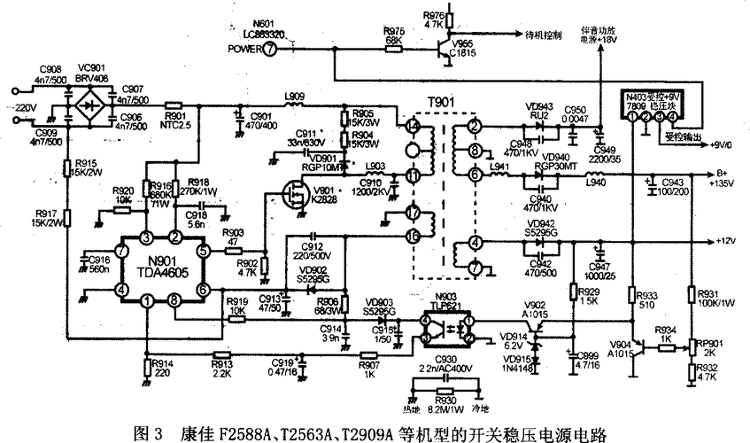 康佳t2525电源无输出电压故障