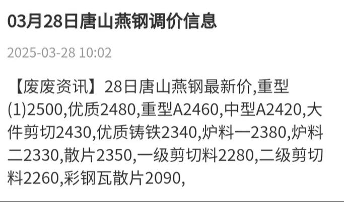 河北唐山的废铁价多少