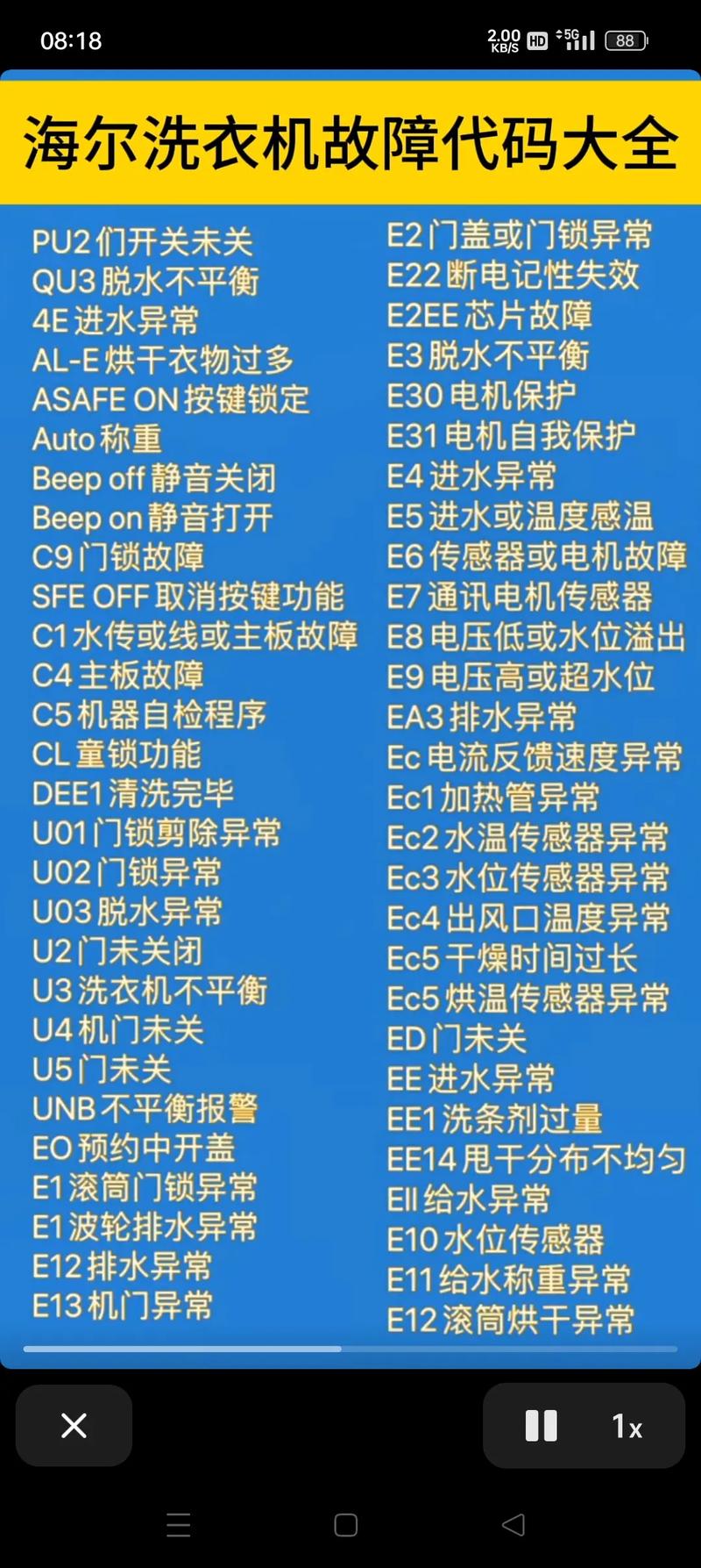 海尔洗衣机滚筒e7什么故障维修